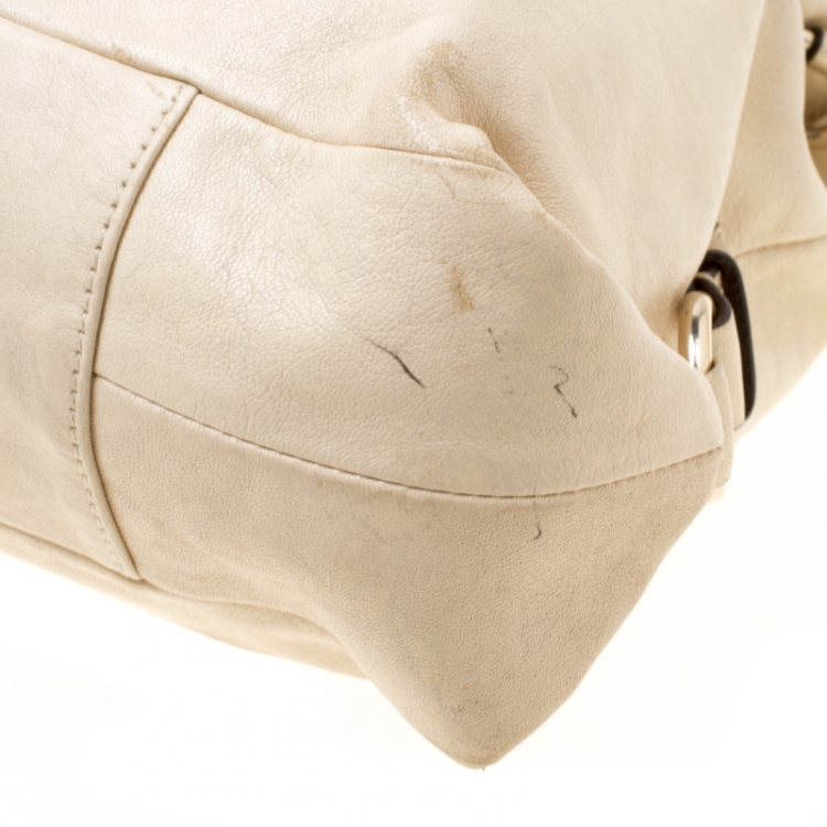 Pre Owned Coach Beige Leather Ashley Top Handle Bag
