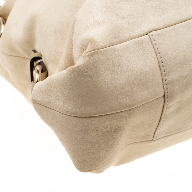 Pre Owned Coach Beige Leather Ashley Top Handle Bag