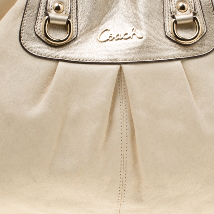 Pre Owned Coach Beige Leather Ashley Top Handle Bag