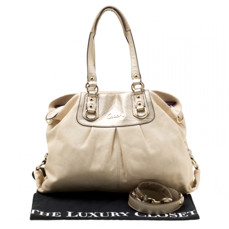 Pre Owned Coach Beige Leather Ashley Top Handle Bag