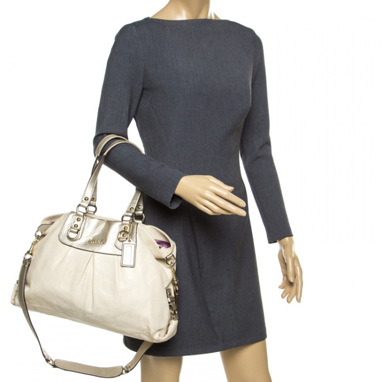 Pre Owned Coach Beige Leather Ashley Top Handle Bag