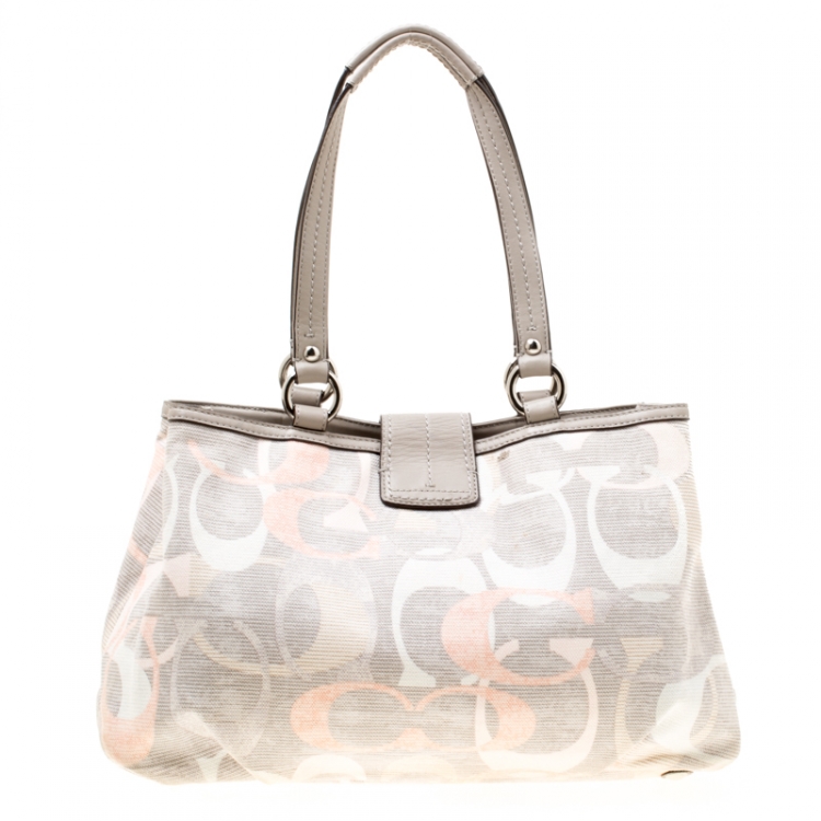 Pre Owned Coach Grey/Multicolor Signature Canvas and Leather Tote 
