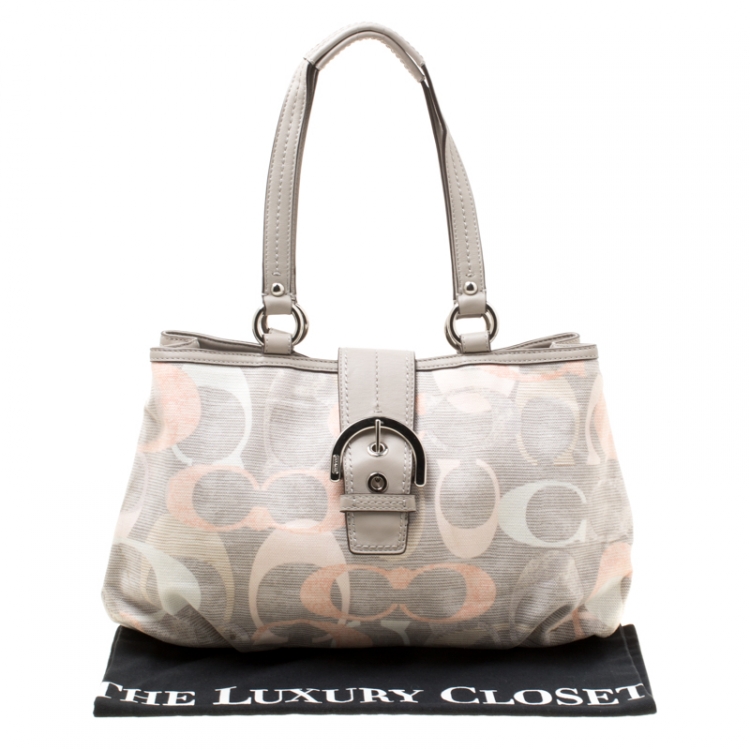 Pre Owned Coach Grey/Multicolor Signature Canvas and Leather Tote 