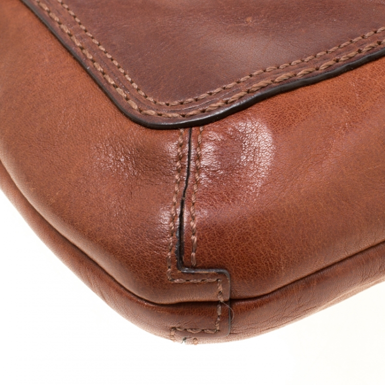 Pre Owned Coach Brown Leather Shoulder Bag 