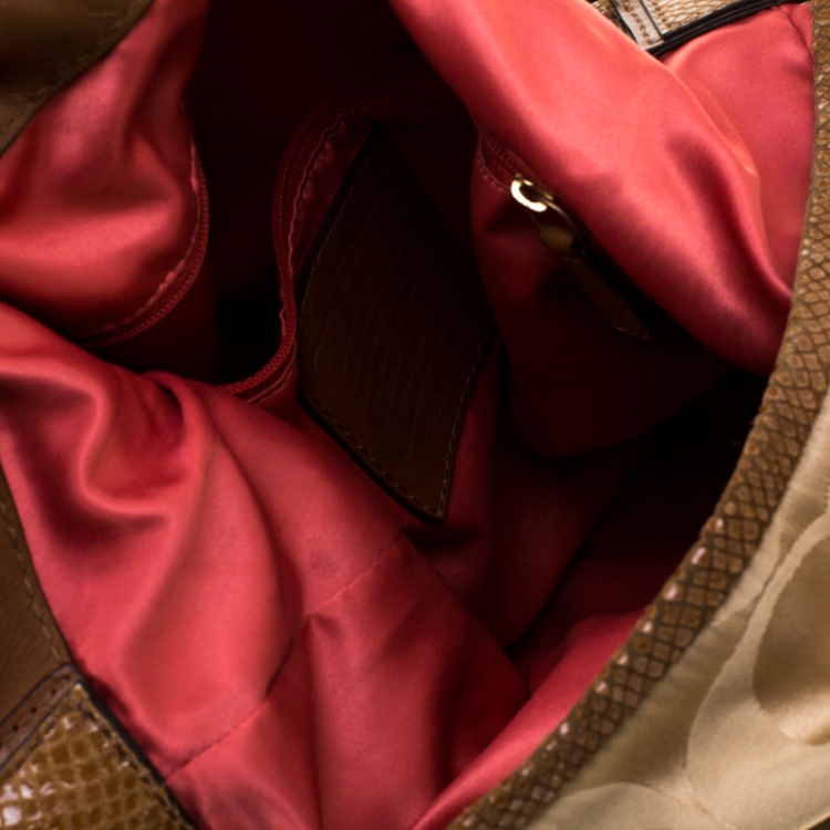 Pre Owned Coach Beige/Brown Signature Canvas and Leather Hobo