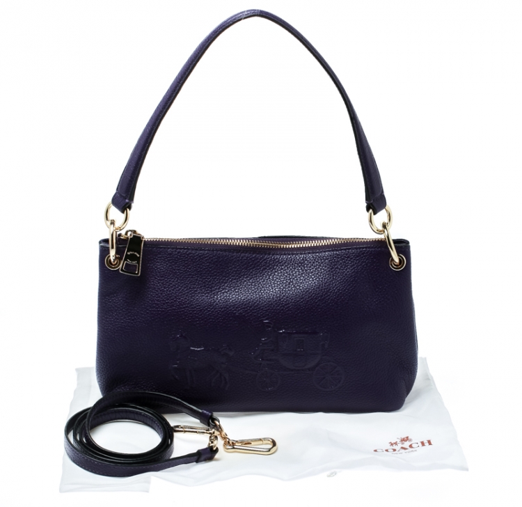Pre Owned Coach Purple Leather Crossbody Bag