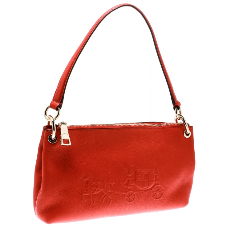 Pre Owned Coach Orange Leather Crossbody Bag