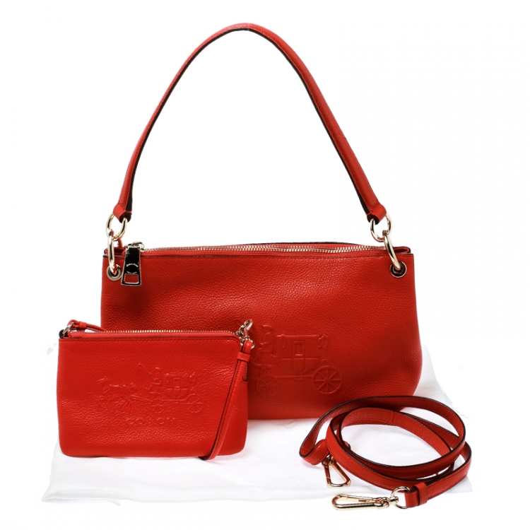 Pre Owned Coach Orange Leather Crossbody Bag