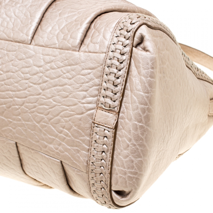Pre Owned Coach Beige Woven Leather Dowel Caroline Top Handle Bag