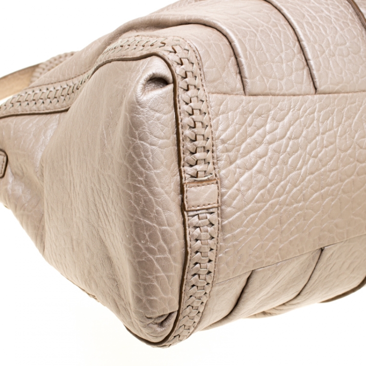 Pre Owned Coach Beige Woven Leather Dowel Caroline Top Handle Bag