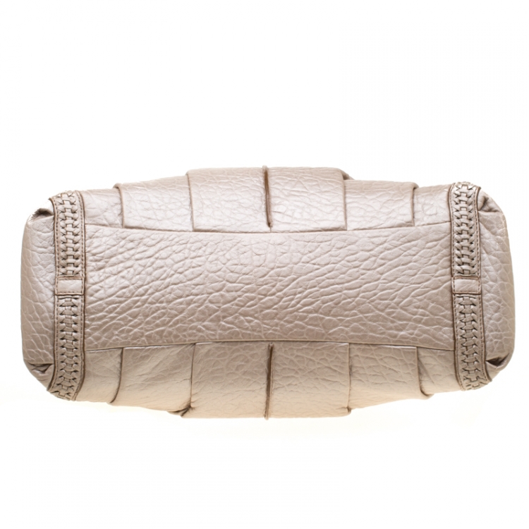 Pre Owned Coach Beige Woven Leather Dowel Caroline Top Handle Bag