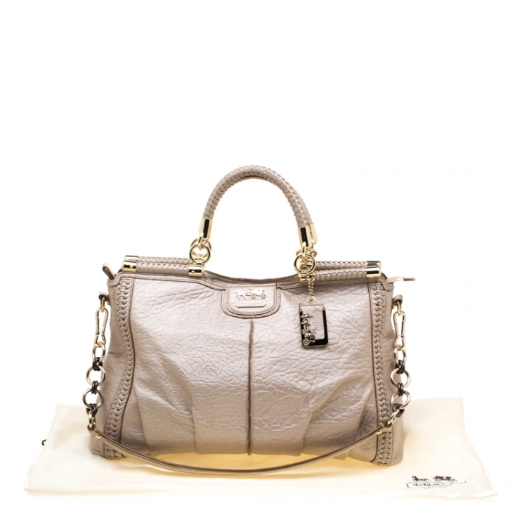 Pre Owned Coach Beige Woven Leather Dowel Caroline Top Handle Bag