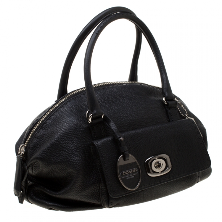 Pre Owned Coach Black Leather Turnlock Satchel