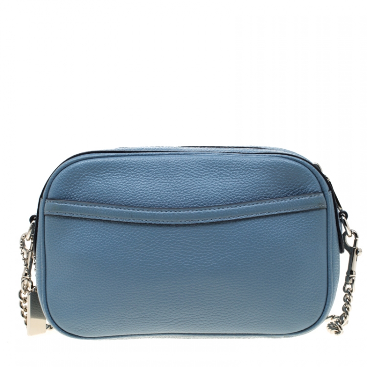 Pre Owned Coach Light Blue Leather Isla Chain Crossbody Bag