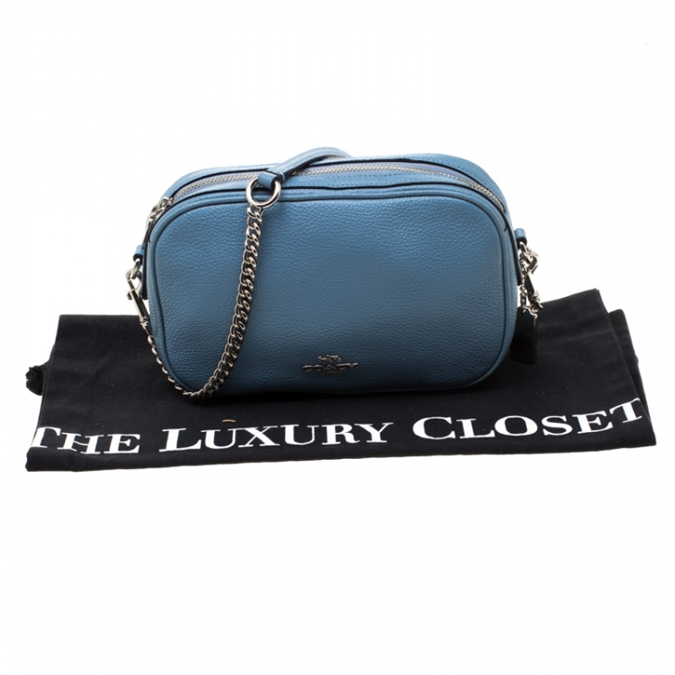 Pre Owned Coach Light Blue Leather Isla Chain Crossbody Bag