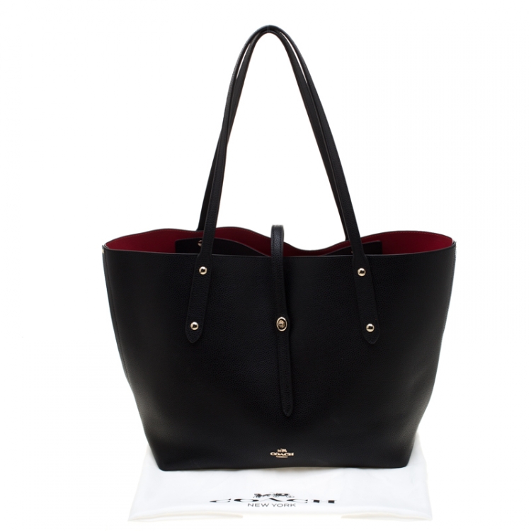 Pre Owned Coach Black Pebbled Leather Market Tote