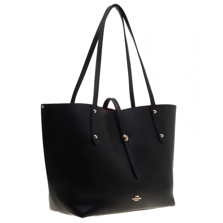 Pre Owned Coach Black Pebbled Leather Market Tote