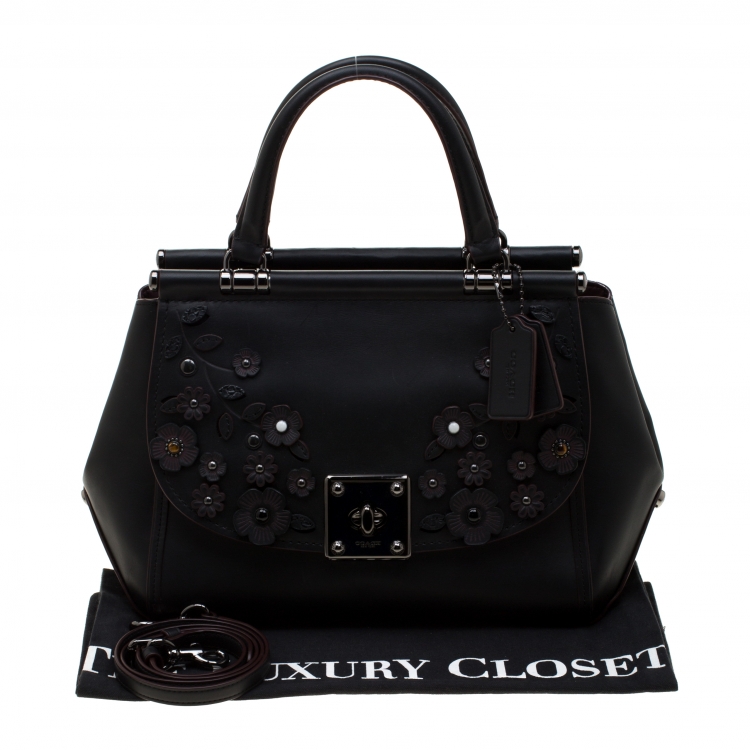 Pre Owned Coach Black Willow Floral Leather Drifter Satchel