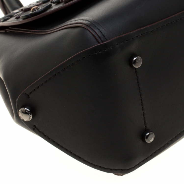 Pre Owned Coach Black Willow Floral Leather Drifter Satchel