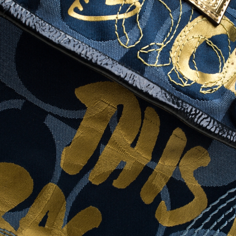 Pre Owned Coach Blue/Gold Signature Canvas Poppy Graffiti Glam Tote