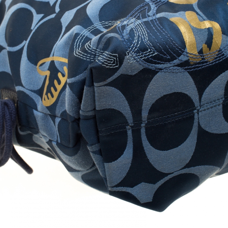 Pre Owned Coach Blue/Gold Signature Canvas Poppy Graffiti Glam Tote