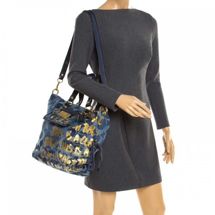 Coach Blue/Gold Signature Canvas Poppy Graffiti Glam Tote Coach | TLC