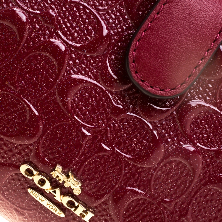 Pre Owned Coach Burgundy Signature Debossed Patent Leather Wallet