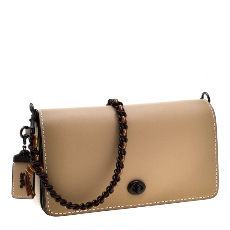 Pre Owned Coach Beige/White Leather Crosstown Crossbody Bag