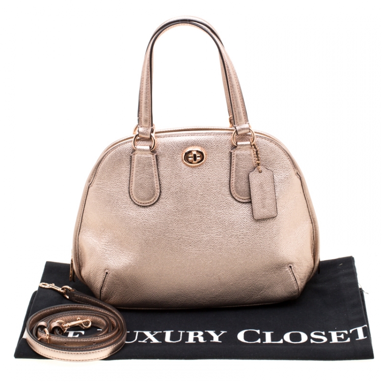 Pre Owned Coach Rose Gold Metallic Leather Prince Street Satchel