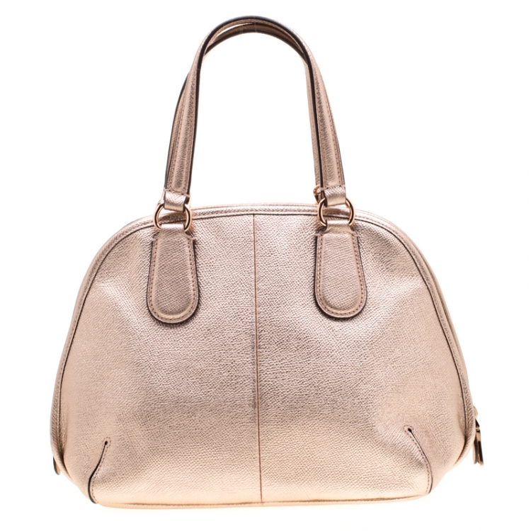 Pre Owned Coach Rose Gold Metallic Leather Prince Street Satchel
