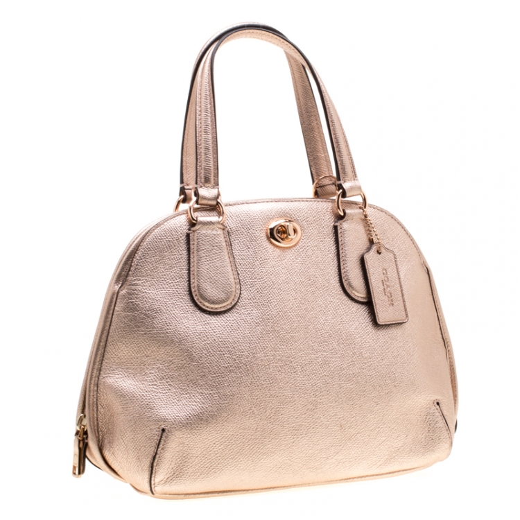 Pre Owned Coach Rose Gold Metallic Leather Prince Street Satchel