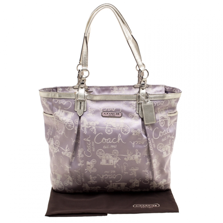 Pre Owned Coach Light Purple Glitter Horse Carriage  Canvas and Leather Tote