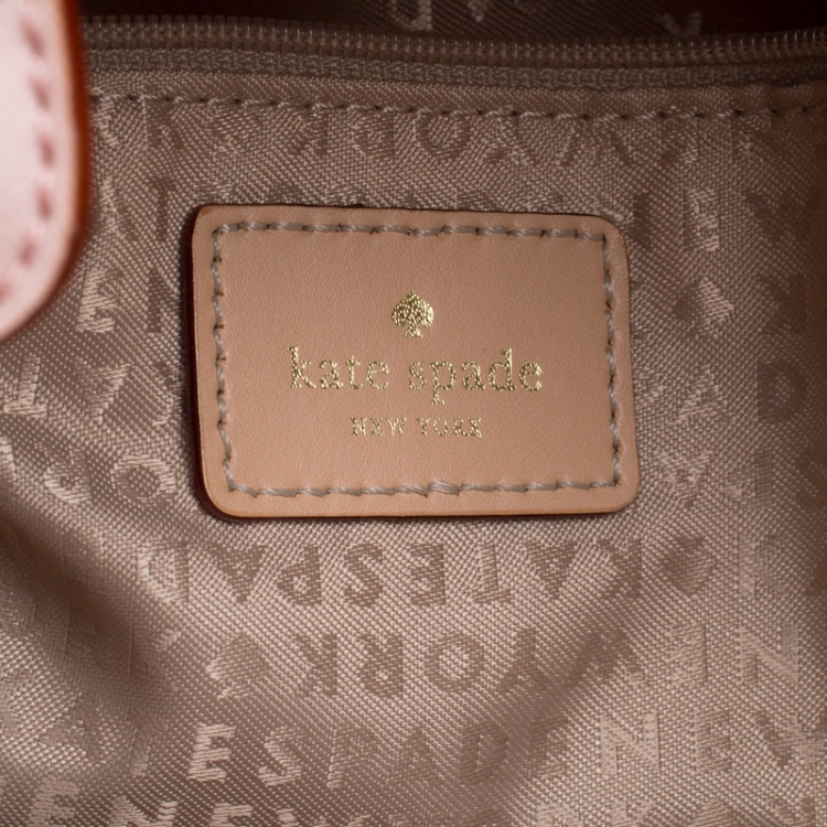Pre Owned Kate Spade Pink/Beige Apple Print Leather Grant Street Tote