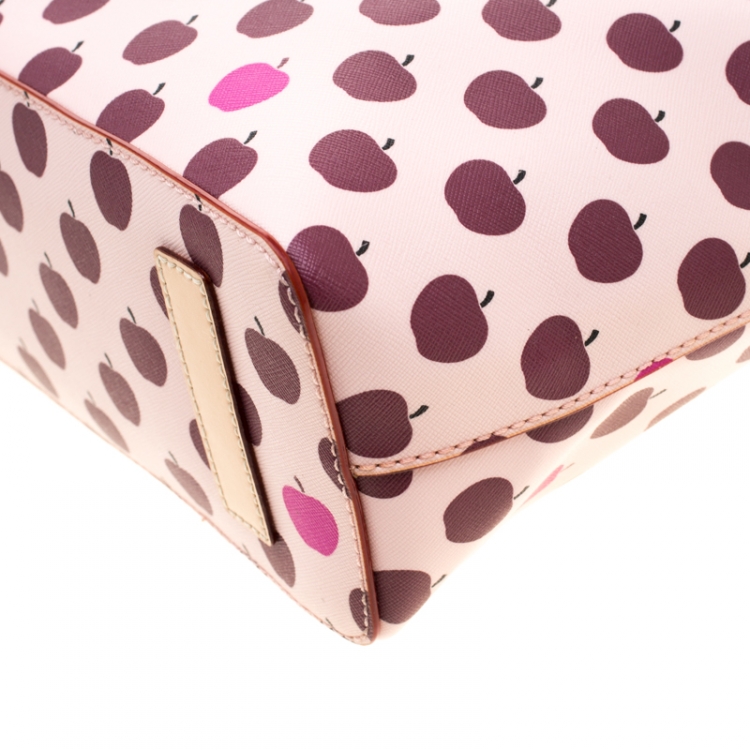 Pre Owned Kate Spade Pink/Beige Apple Print Leather Grant Street Tote