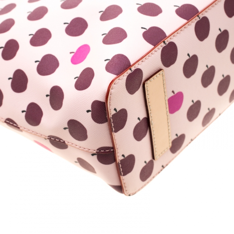 Pre Owned Kate Spade Pink/Beige Apple Print Leather Grant Street Tote