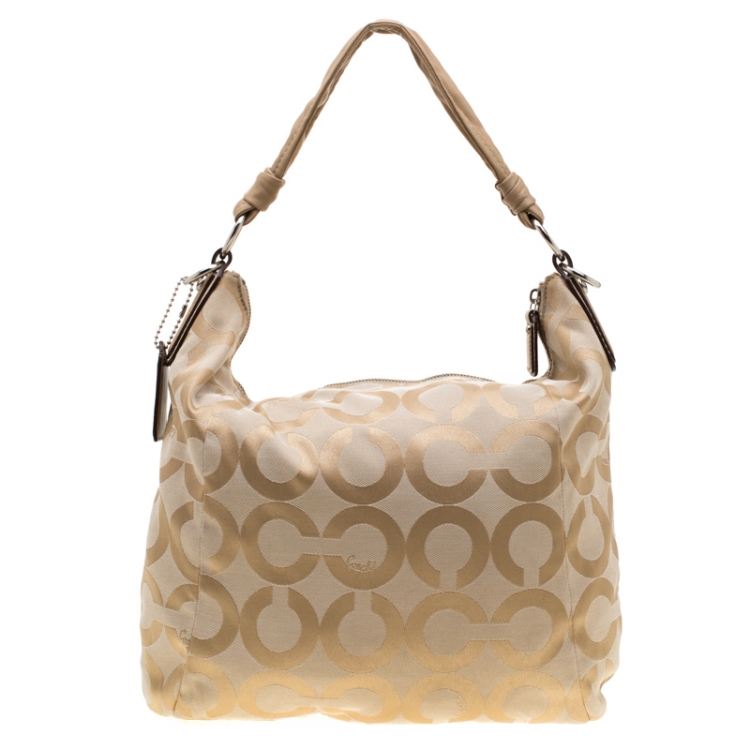 Pre Owned Coach Cream Canvas Kristin Hobo