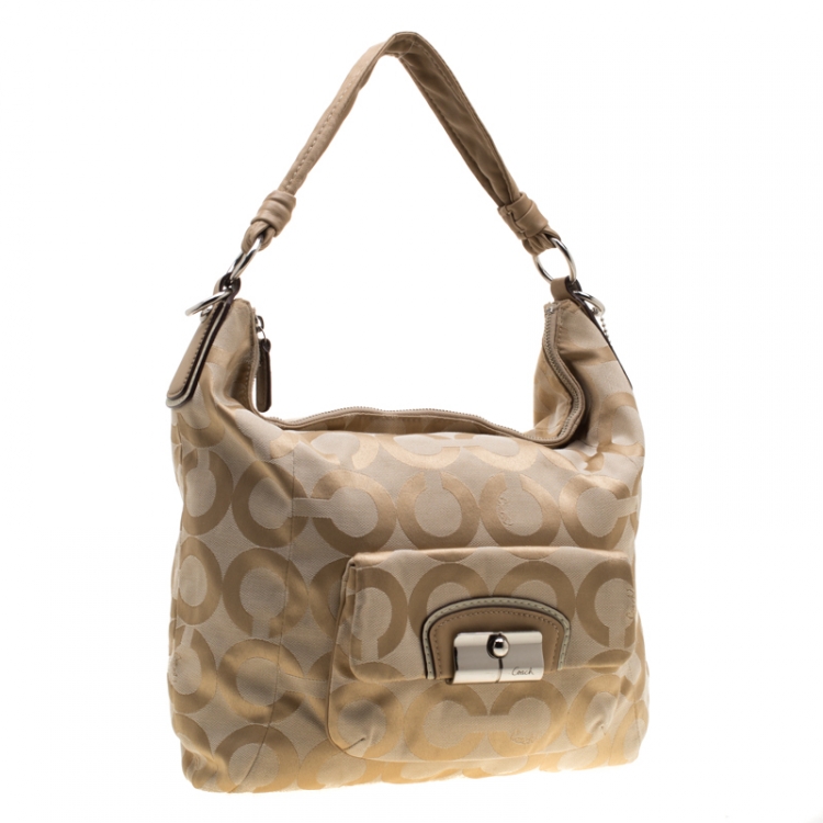 Pre Owned Coach Cream Canvas Kristin Hobo