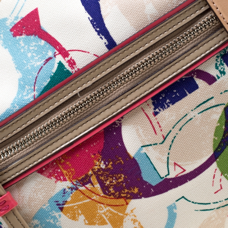 Pre Owned Coach Multicolor Canvas and Patent Leather Stamped C Tote