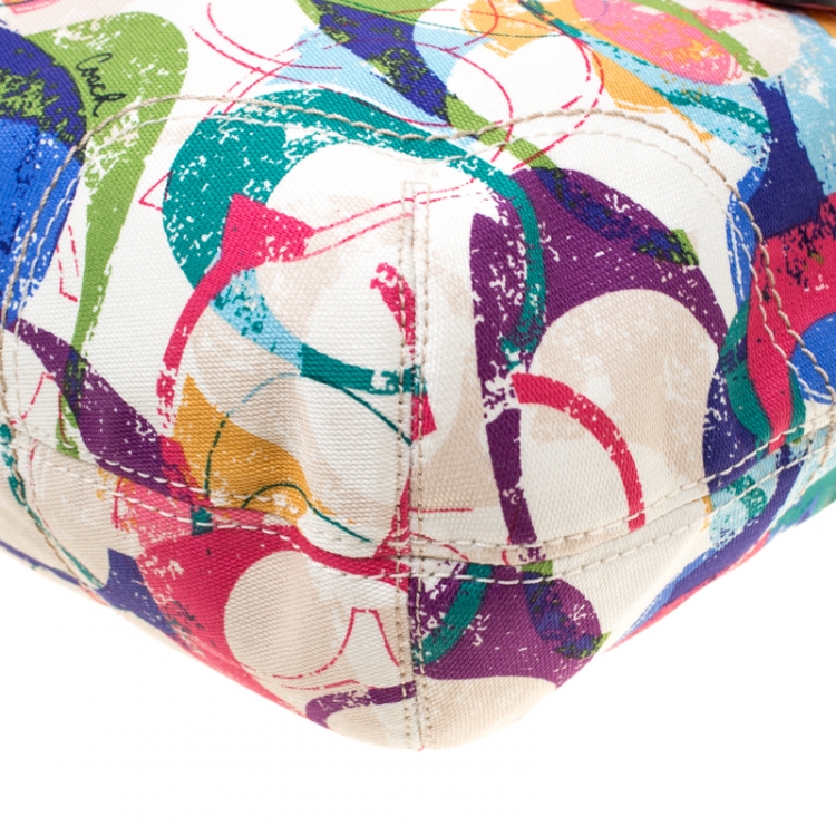 Pre Owned Coach Multicolor Canvas and Patent Leather Stamped C Tote