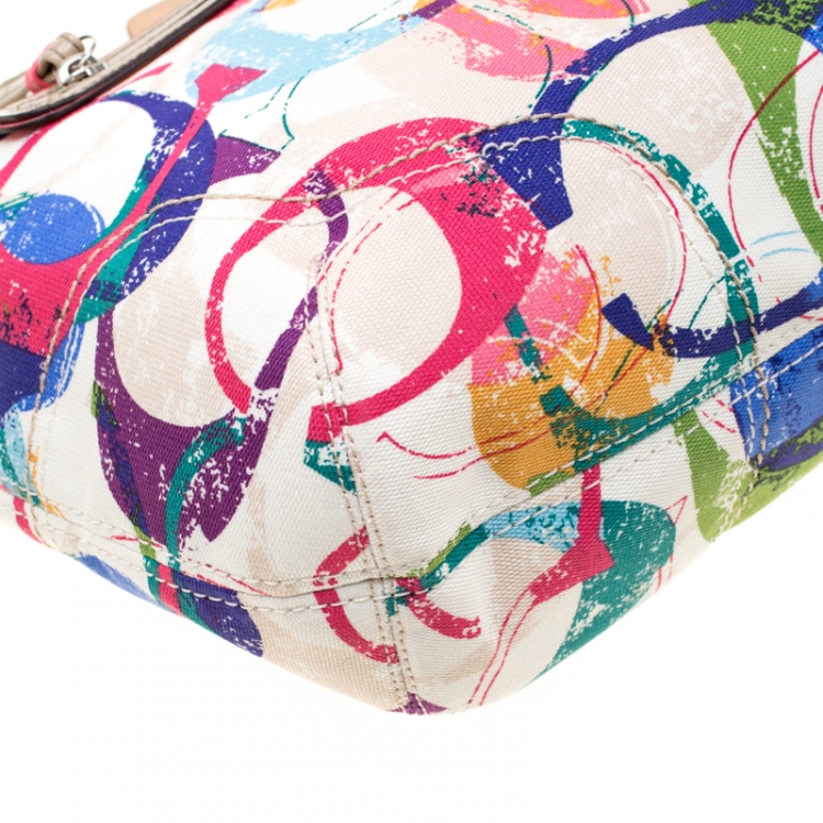 Pre Owned Coach Multicolor Canvas and Patent Leather Stamped C Tote