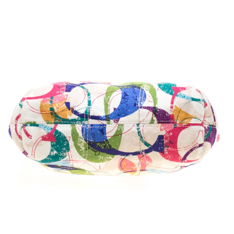 Pre Owned Coach Multicolor Canvas and Patent Leather Stamped C Tote