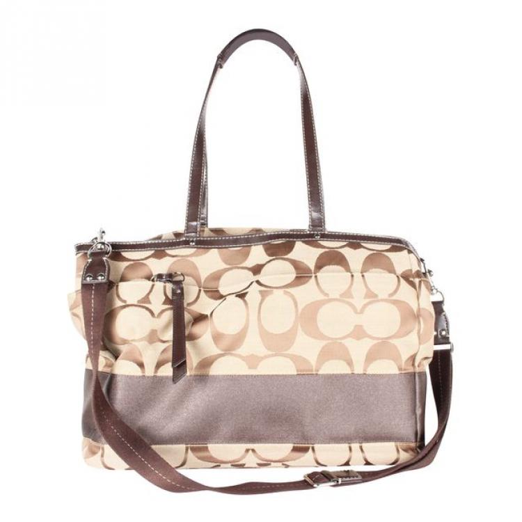 Pre Owned Coach Brown Signature Canvas Satchel Bag