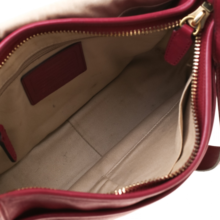 Pre Owned Coach Burgundy Tassel Leather Flap Shoulder Bag