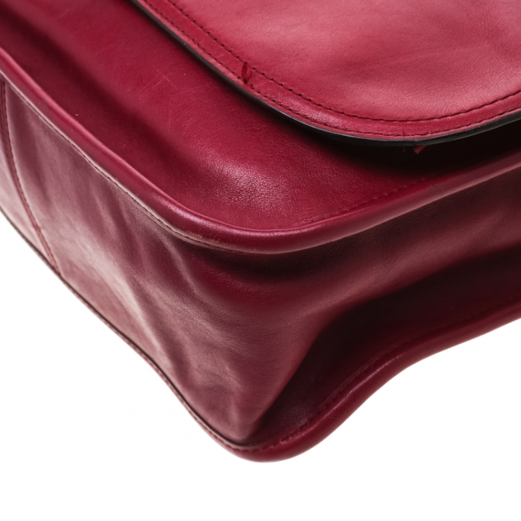 Pre Owned Coach Burgundy Tassel Leather Flap Shoulder Bag