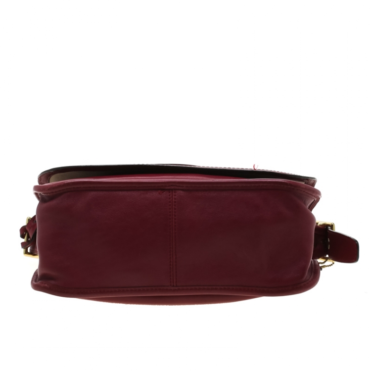 Pre Owned Coach Burgundy Tassel Leather Flap Shoulder Bag