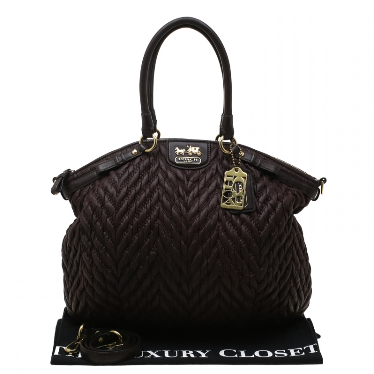 Pre Owned Coach Dark Brown Quilted Nylon 70th Anniversary Madison Tote