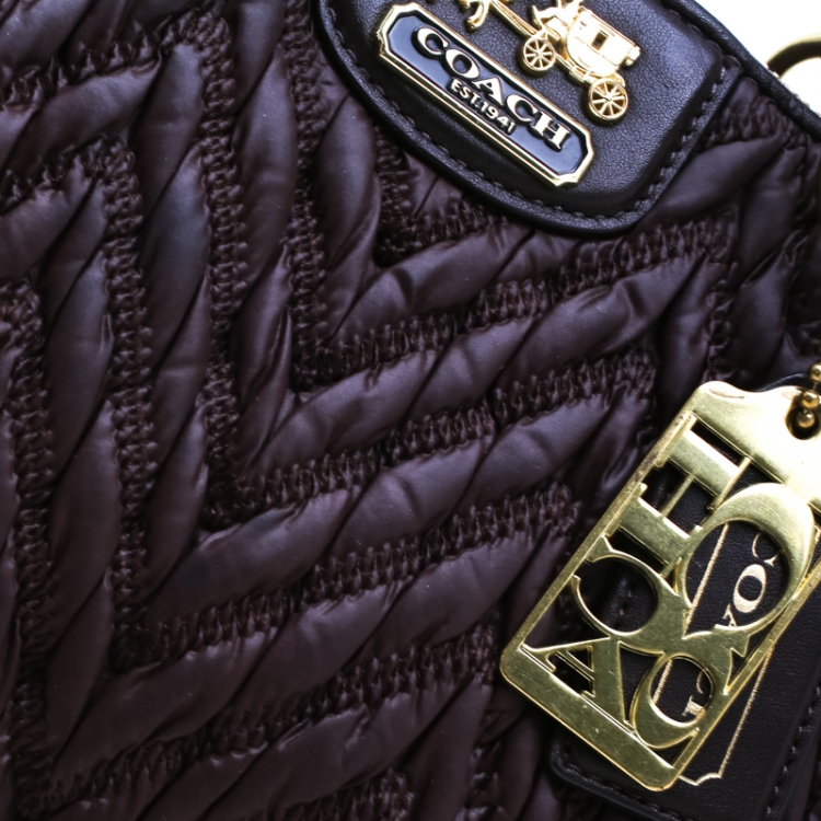 Pre Owned Coach Dark Brown Quilted Nylon 70th Anniversary Madison Tote
