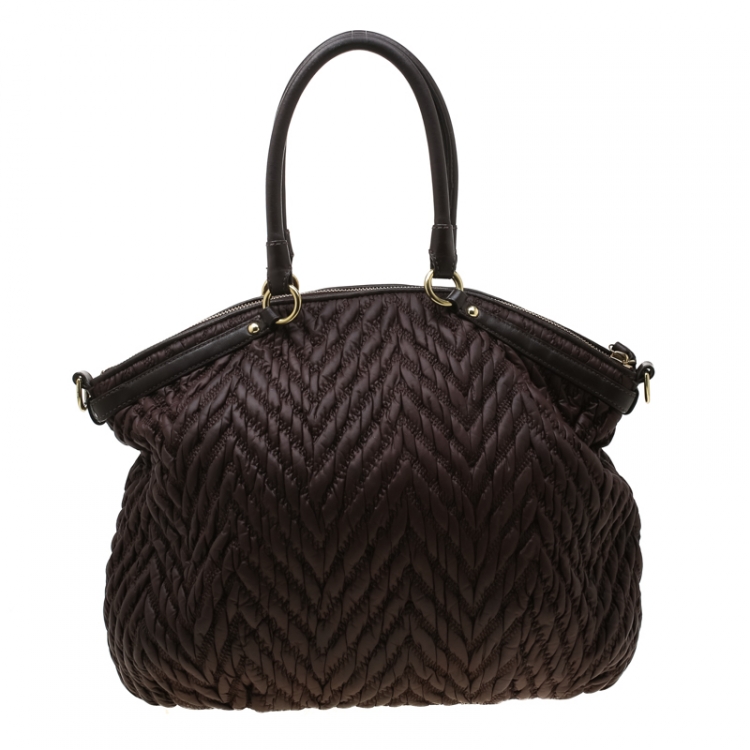 Pre Owned Coach Dark Brown Quilted Nylon 70th Anniversary Madison Tote