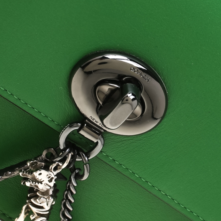 Pre Owned Coach Green Leather Chain Crossbody Bag