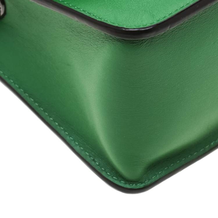 Pre Owned Coach Green Leather Chain Crossbody Bag